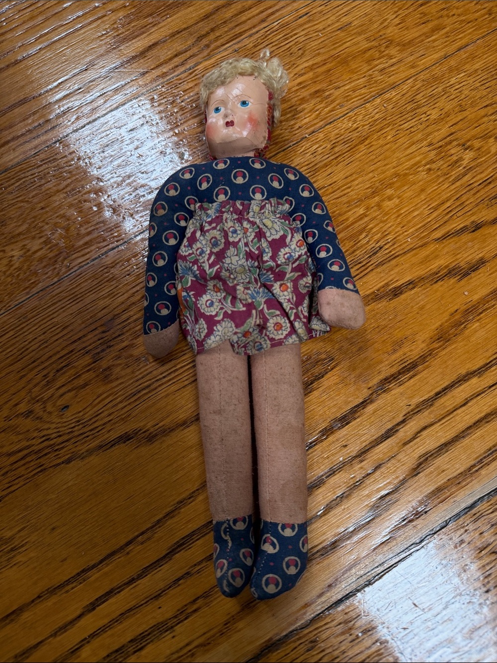 Polish cloth sawdust stuffed folk art doll from Poland.  Head needs attached.